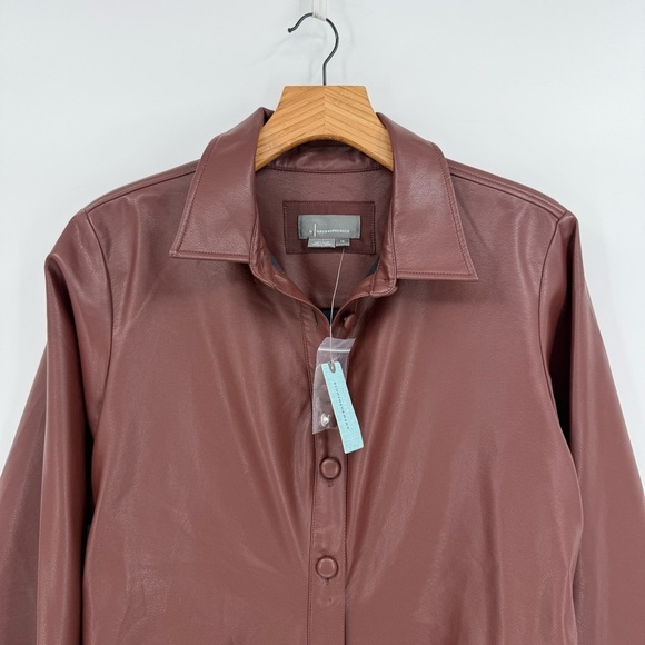 by Anthropologie Fuax Leather Midi Shirt Dress In Brown Size 1X Plus Size - Picture 7 of 15